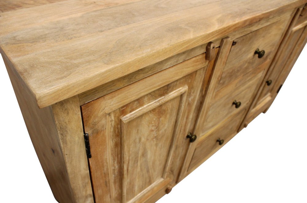 60" Natural Distressed Solid Wood Three Drawer Sideboard With Two Doors HomeRoots