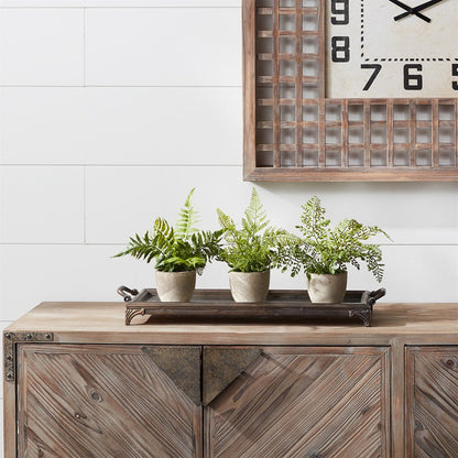 Set of Three 10" Green Artificial Fern Plant in a Gray Pot HomeRoots