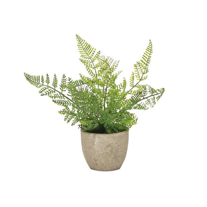 Set of Three 10" Green Artificial Fern Tree In Round Gray Concrete Pot