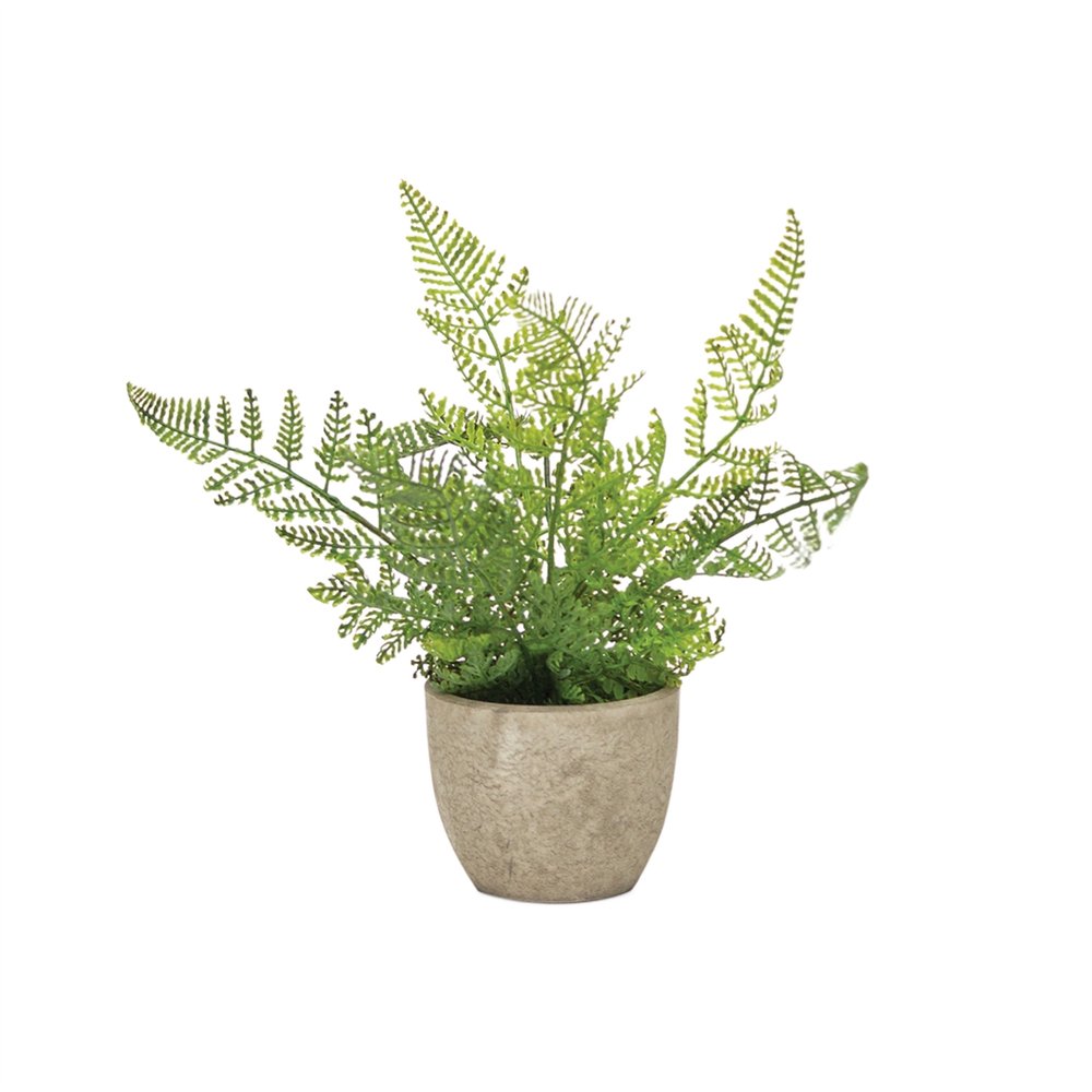 Set of Three 10" Green Artificial Fern Plant in a Gray Pot HomeRoots