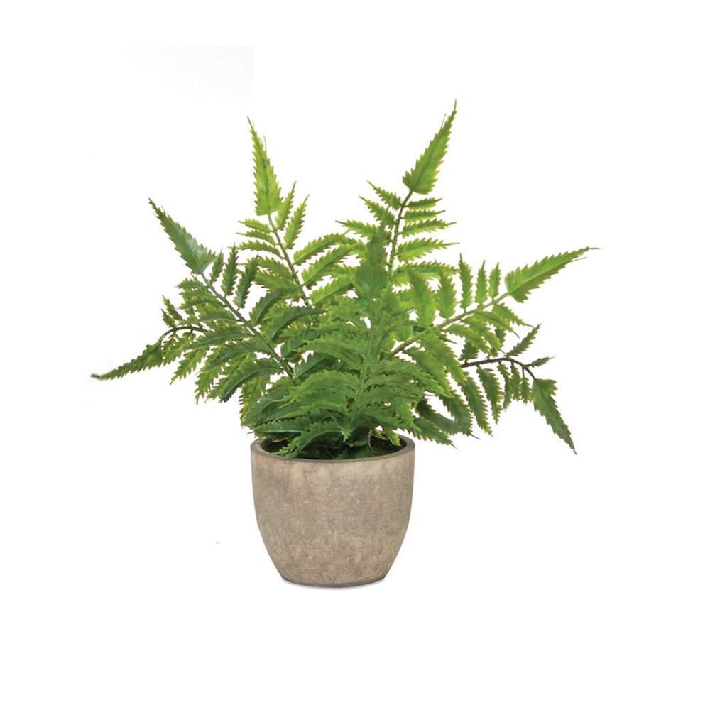Set of Three 10" Green Artificial Fern Plant in a Gray Pot HomeRoots