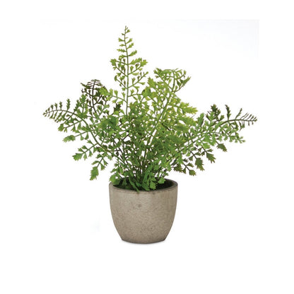 Set of Three 10" Green Artificial Fern Tree In Round Gray Concrete Pot