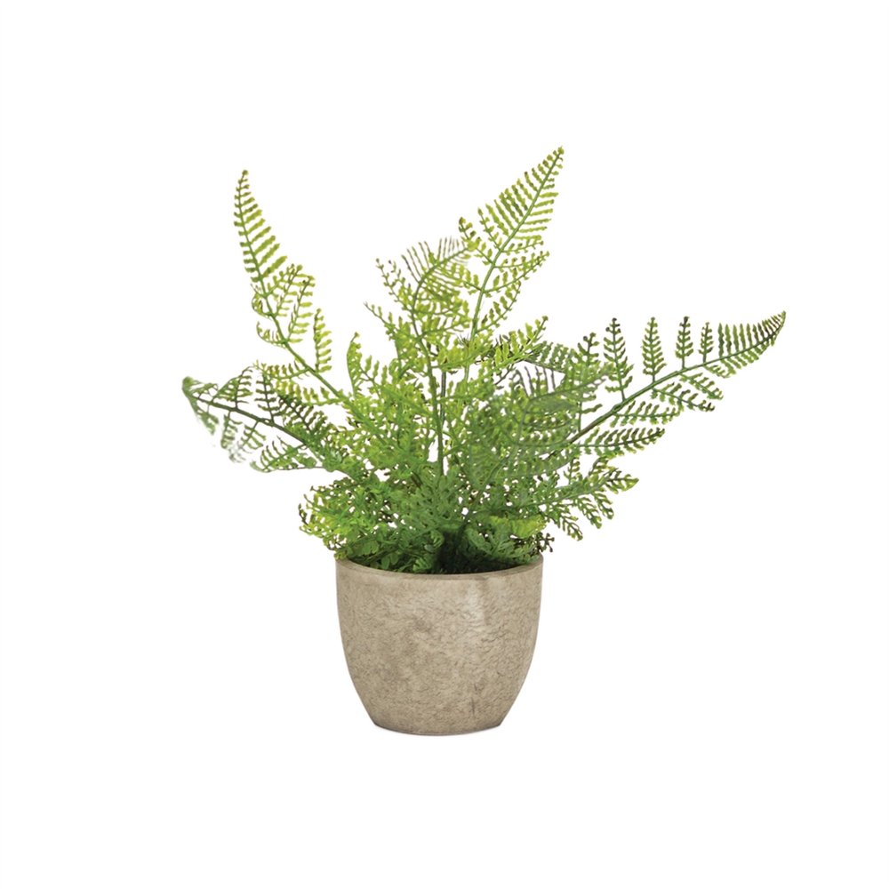 Set of Three 10" Green Artificial Fern Plant in a Gray Pot HomeRoots
