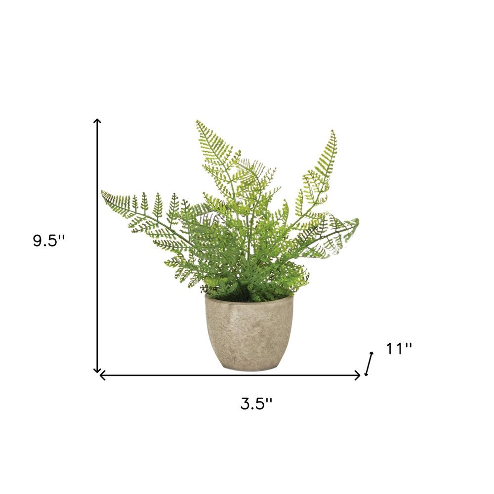 Set of Three 10" Green Artificial Fern Plant in a Gray Pot HomeRoots