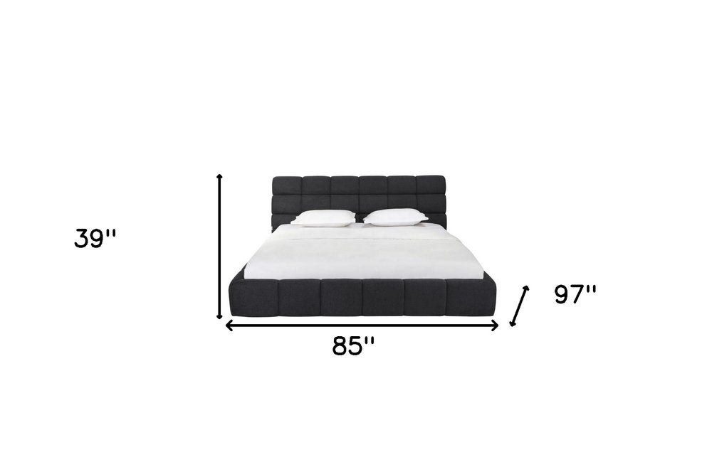 Dark Gray Tufted Linen Blend Upholstered King Bed Frame HomeRoots