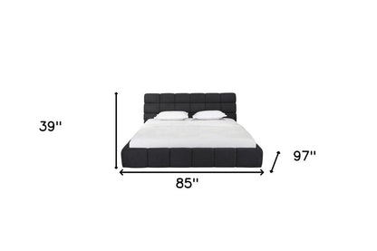 Dark Gray Tufted Linen Blend Upholstered King Bed Frame HomeRoots