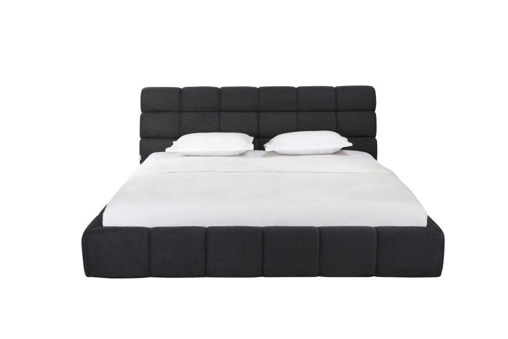 Dark Gray Tufted Linen Blend Upholstered King Bed Frame HomeRoots