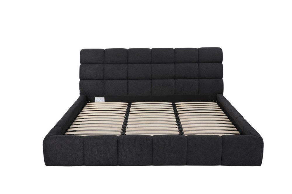 Dark Gray Tufted Linen Blend Upholstered King Bed Frame HomeRoots