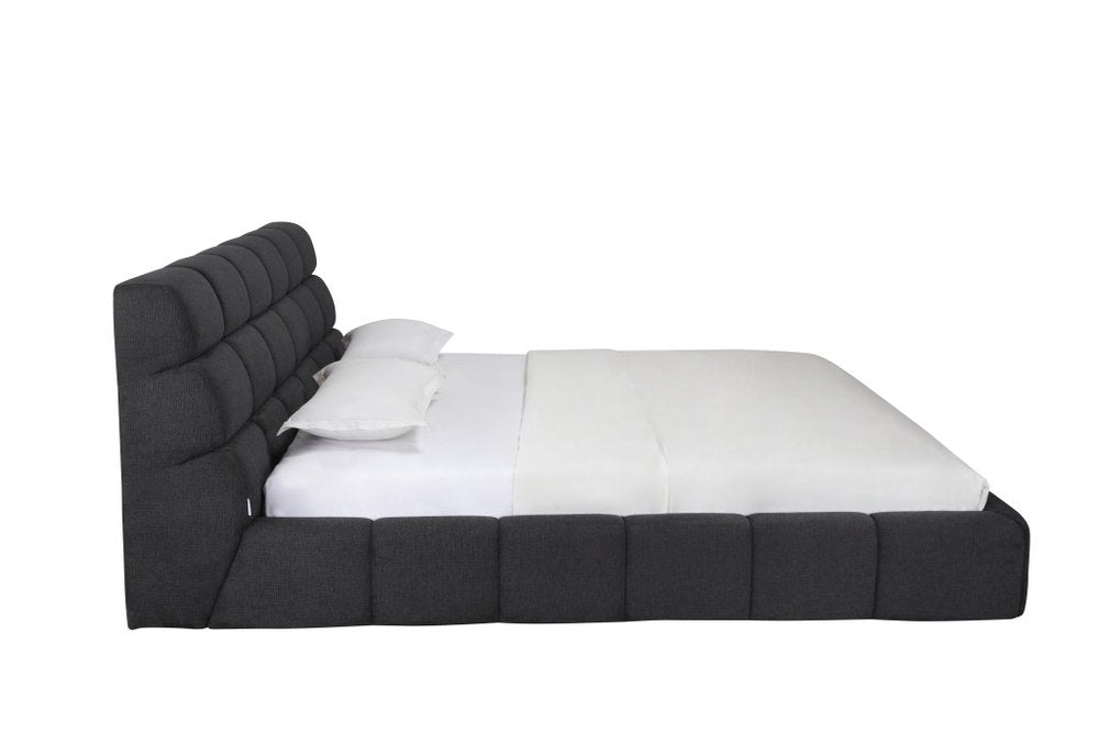 Dark Gray Tufted Linen Blend Upholstered King Bed Frame HomeRoots