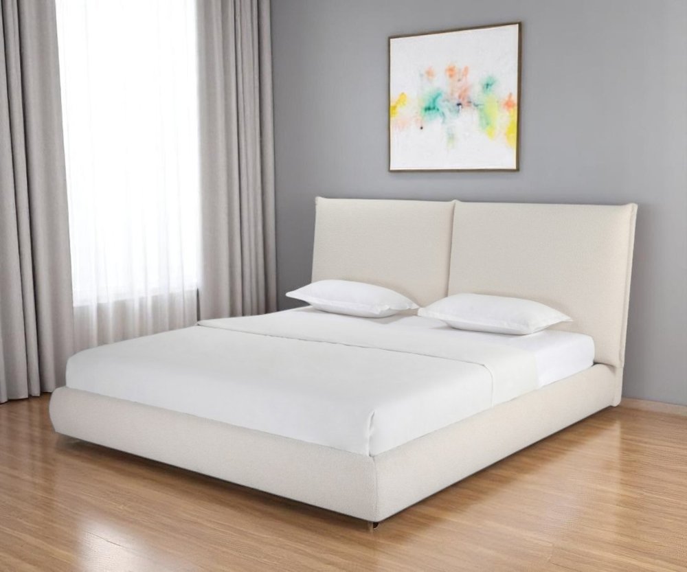 Beige Boucle Upholstered King Bed Frame HomeRoots