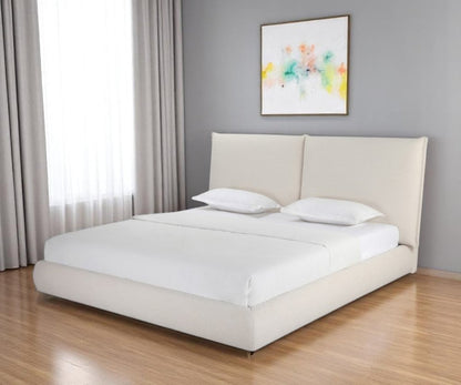 Beige Boucle Upholstered King Bed Frame