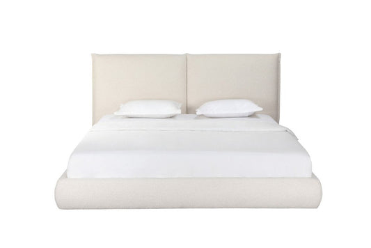 Beige Boucle Upholstered King Bed Frame