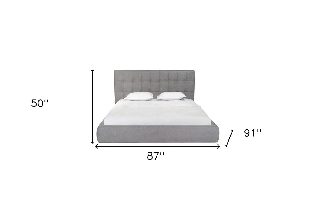 Gray Tufted Linen Blend Upholstered King Bed Frame HomeRoots