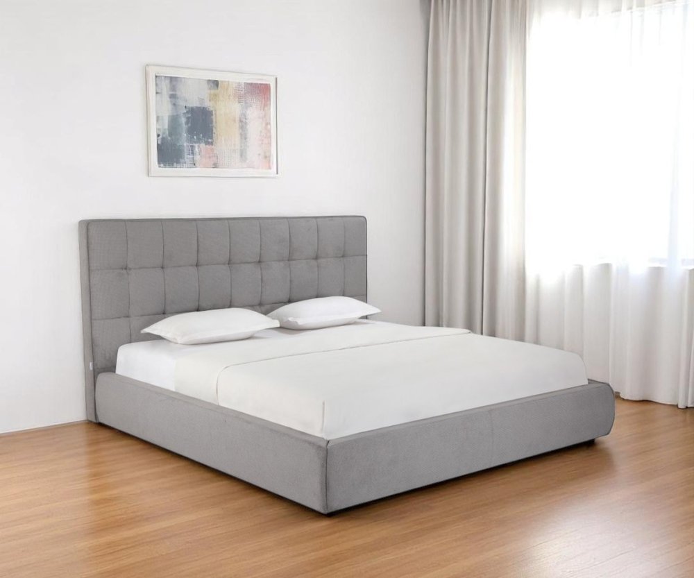 Gray Tufted Linen Blend Upholstered King Bed Frame HomeRoots