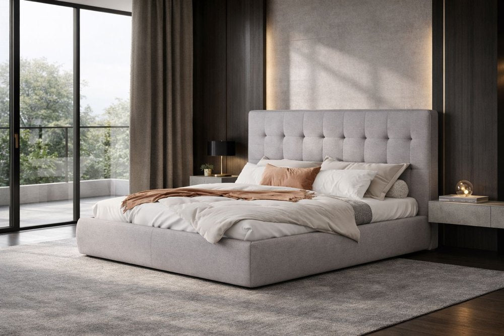 Gray Tufted Linen Blend Upholstered King Bed Frame HomeRoots