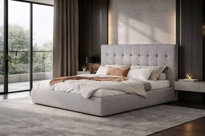 Gray Tufted Linen Blend Upholstered King Bed Frame HomeRoots