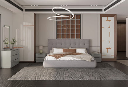 Gray Tufted Linen Blend Upholstered King Bed Frame HomeRoots
