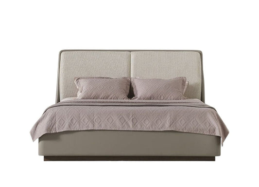 Gray And Cream Faux Leather Upholstered King Bed Frame HomeRoots