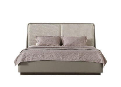 Gray And Cream Faux Leather Upholstered King Bed Frame HomeRoots