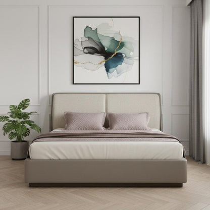 Gray And Cream Faux Leather Upholstered King Bed Frame HomeRoots