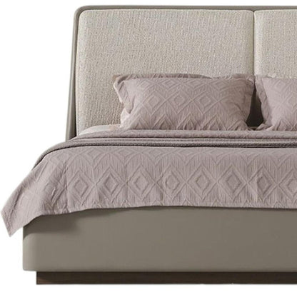 Gray And Cream Faux Leather Upholstered King Bed Frame HomeRoots