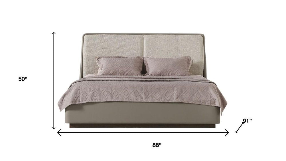 Gray And Cream Faux Leather Upholstered King Bed Frame HomeRoots