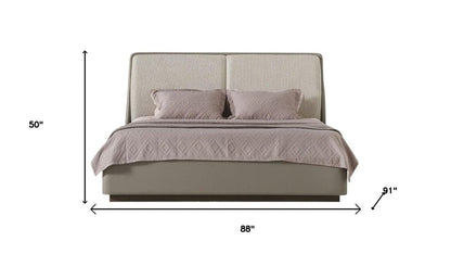 Gray And Cream Faux Leather Upholstered King Bed Frame HomeRoots