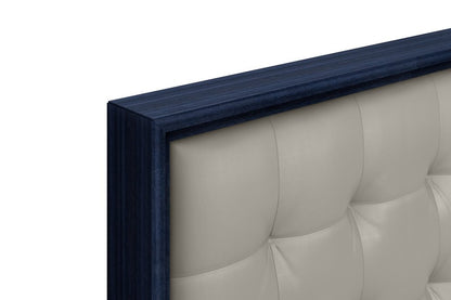 Blue and Gray Wood And Tufted Faux Leather Lighted Queen Bed Frame HomeRoots