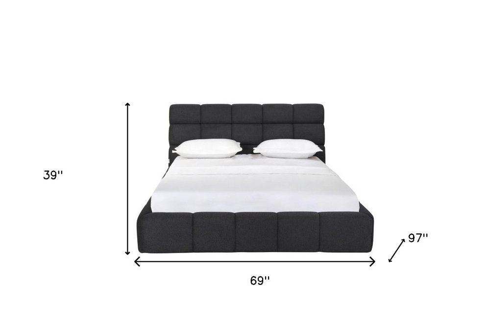 Dark Gray Tufted Linen Blend Upholstered Queen Bed Frame HomeRoots