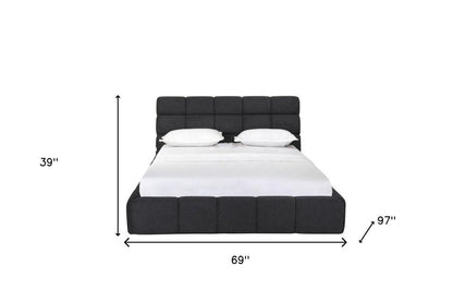 Dark Gray Tufted Linen Blend Upholstered Queen Bed Frame HomeRoots
