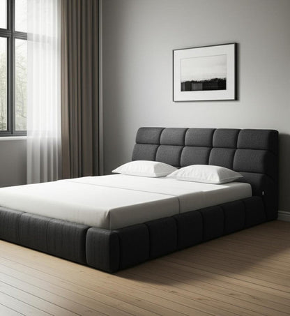 Dark Gray Tufted Linen Blend Upholstered Queen Bed Frame HomeRoots