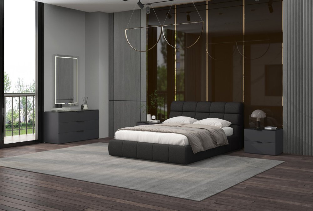 Dark Gray Tufted Linen Blend Upholstered Queen Bed Frame HomeRoots