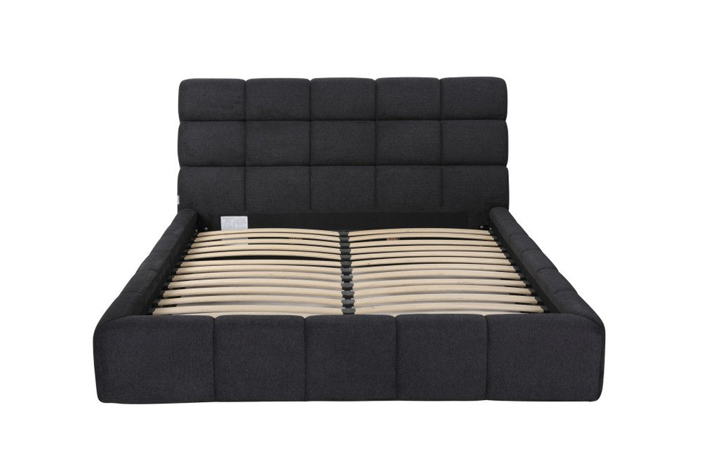 Dark Gray Tufted Linen Blend Upholstered Queen Bed Frame HomeRoots