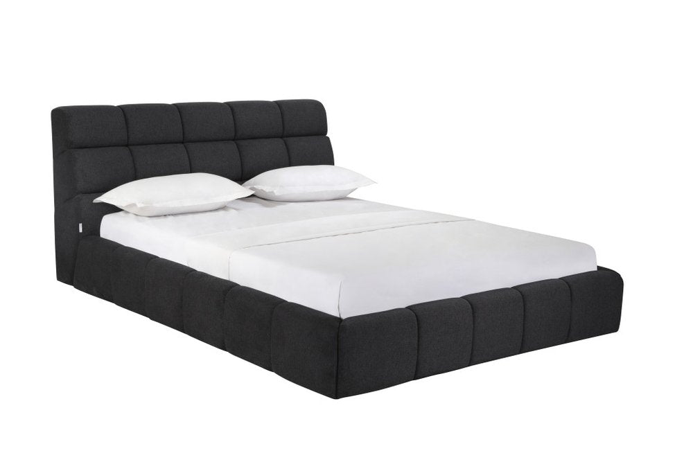 Dark Gray Tufted Linen Blend Upholstered Queen Bed Frame HomeRoots