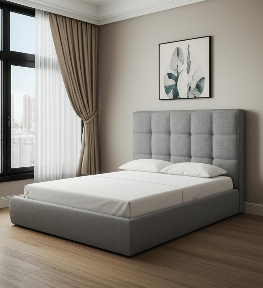Gray Tufted Linen Blend Upholstered Queen Bed Frame HomeRoots