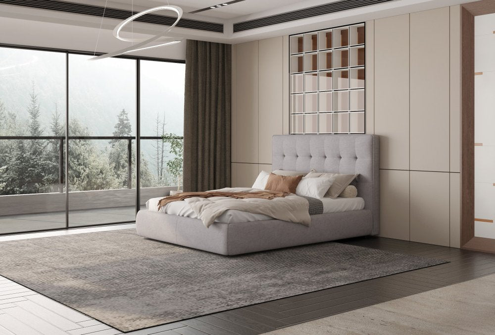 Gray Tufted Linen Blend Upholstered Queen Bed Frame HomeRoots