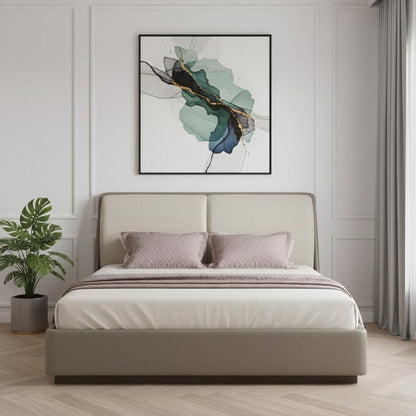 Gray And Cream Faux Leather Upholstered Queen Bed Frame HomeRoots
