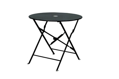 30" Black Rounded Aluminum Folding Outdoor Bistro Table with Umbrella Hole HomeRoots