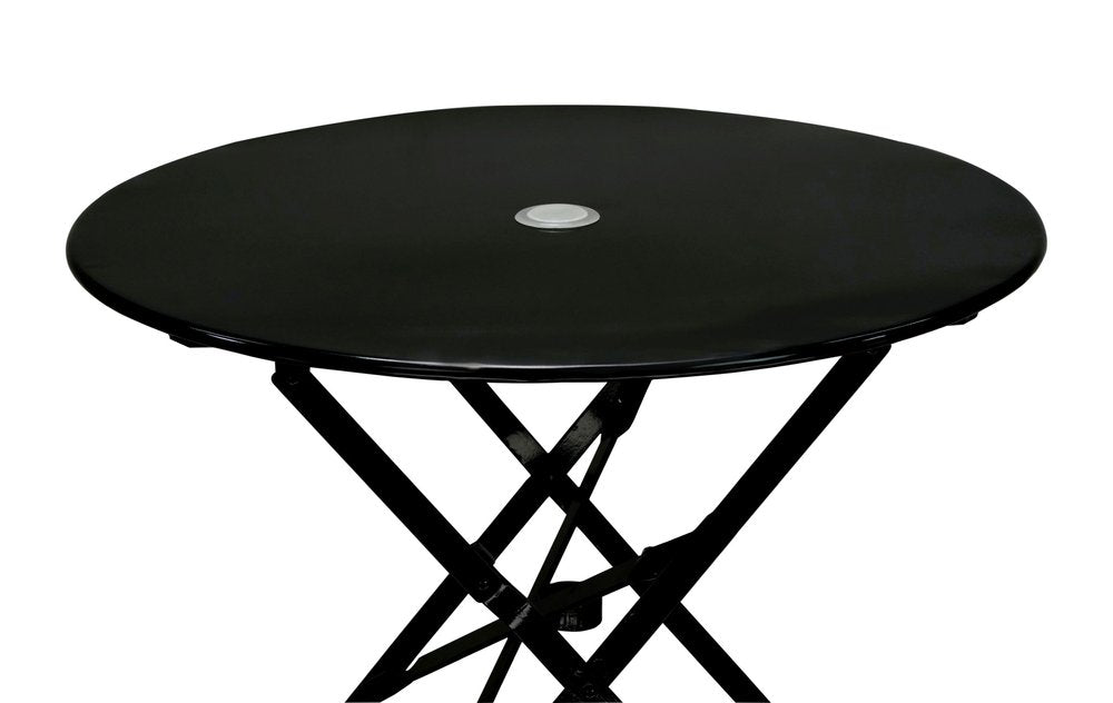 30" Black Rounded Aluminum Folding Outdoor Bistro Table with Umbrella Hole HomeRoots