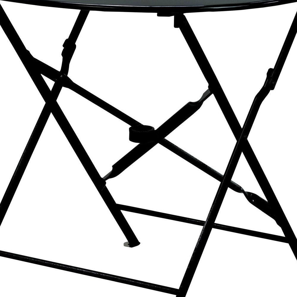 30" Black Rounded Aluminum Folding Outdoor Bistro Table with Umbrella Hole HomeRoots