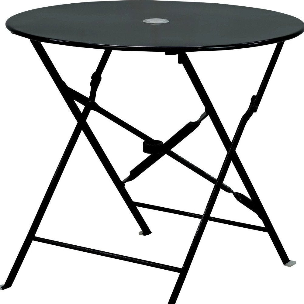 30" Black Rounded Aluminum Folding Outdoor Bistro Table with Umbrella Hole HomeRoots