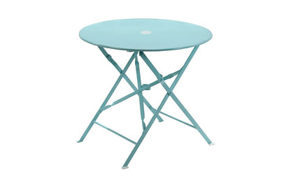 30" Aqua Rounded Aluminum Folding Outdoor Bistro Table with Umbrella Hole HomeRoots