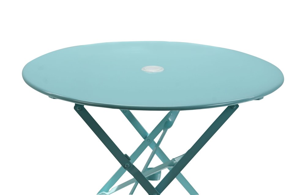 30" Aqua Rounded Aluminum Folding Outdoor Bistro Table with Umbrella Hole HomeRoots