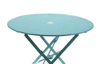 30" Aqua Rounded Aluminum Folding Outdoor Bistro Table with Umbrella Hole HomeRoots