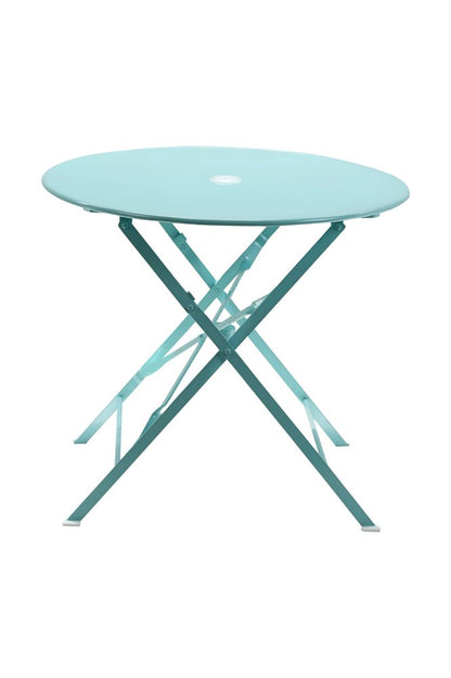 30" Aqua Rounded Aluminum Folding Outdoor Bistro Table with Umbrella Hole HomeRoots