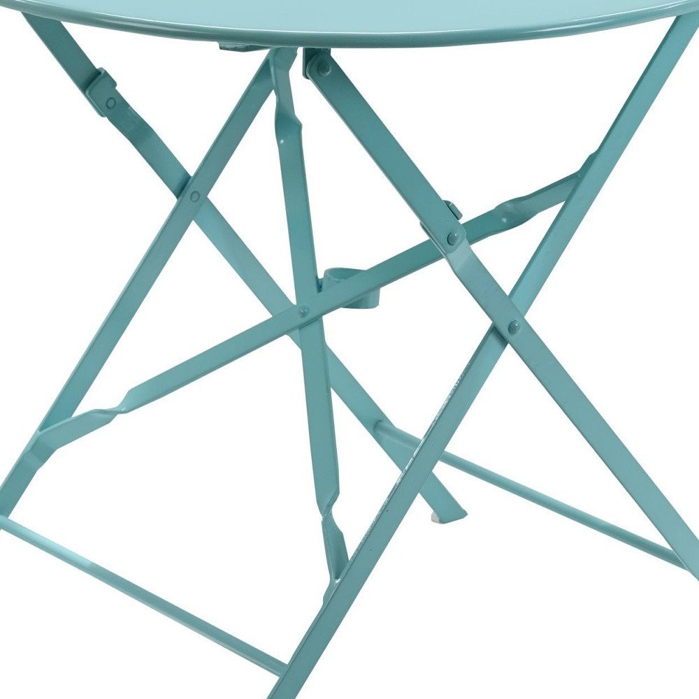 30" Aqua Rounded Aluminum Folding Outdoor Bistro Table with Umbrella Hole HomeRoots