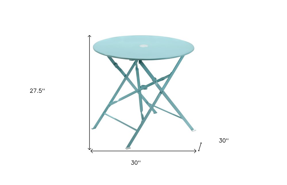 30" Aqua Rounded Aluminum Folding Outdoor Bistro Table with Umbrella Hole HomeRoots