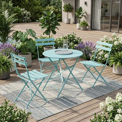 30" Aqua Rounded Aluminum Folding Outdoor Bistro Table with Umbrella Hole HomeRoots