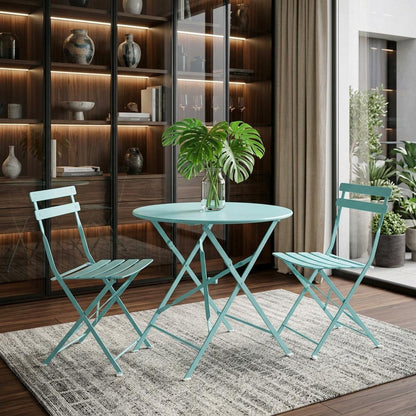 30" Aqua Rounded Aluminum Folding Outdoor Bistro Table with Umbrella Hole HomeRoots