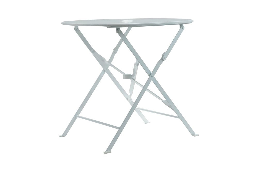 30" White Aluminum Round Folding Outdoor Bistro Table with Umbrella Hole HomeRoots